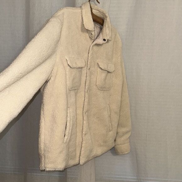 Express XL Ivory Cream Sherpa Teddy Shacket Shirt Jacket - Picture 7 of 14